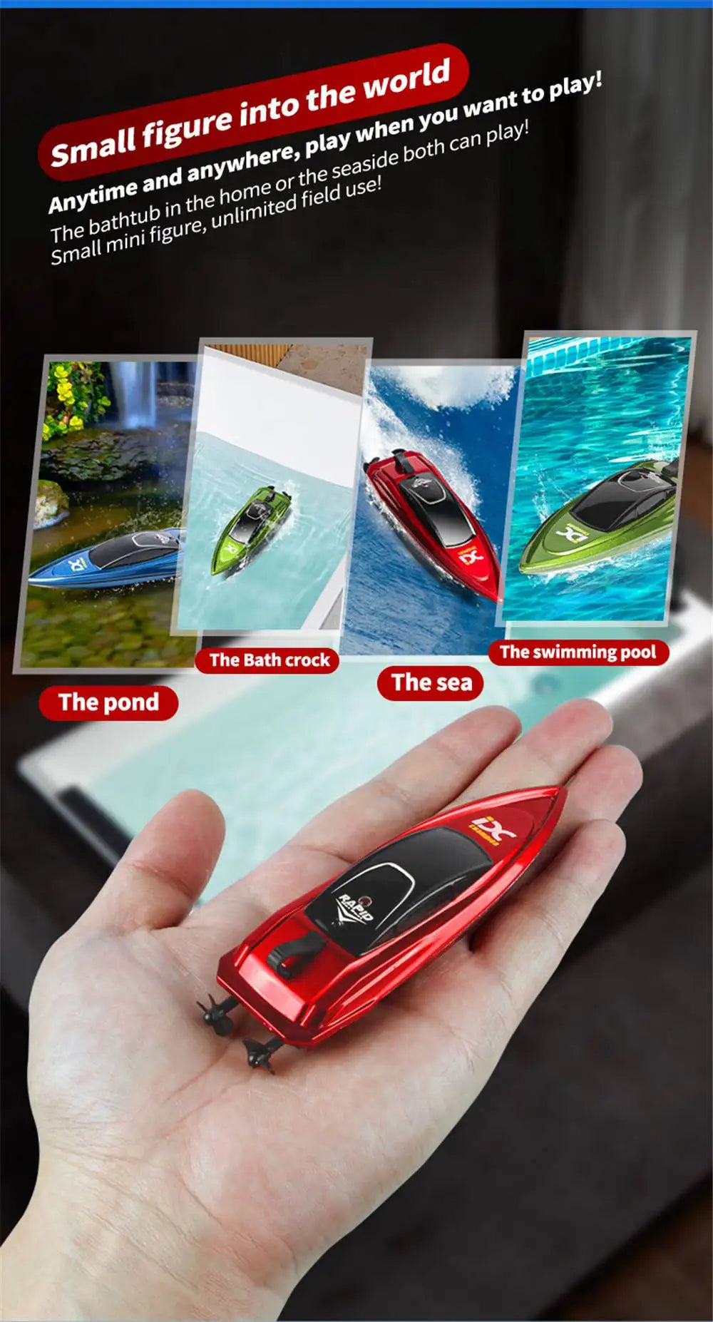 2.4G Mini Electric Racing Speedboat Remote Controlled Dual Motor RC Boat 10km/h High Speed Ship Summer Water Pool Kids Toy