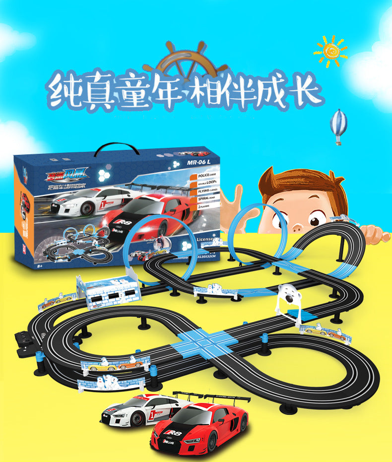 Electric Railway Track Toy Set Double Remote Control Car Racing Track Autorama Circuit Voiture Toy For Boy Cool RC Cars Kid Gift