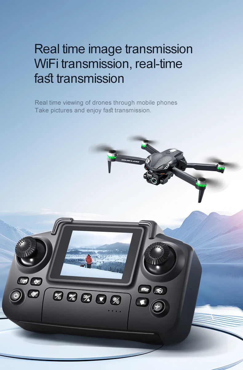 2025 S168 RC Drone 2.4inch Screen Brushless Motor 8K HD Dual Cameras Optical Flow Positioning Intelligent Avoidance Aircraft Toy