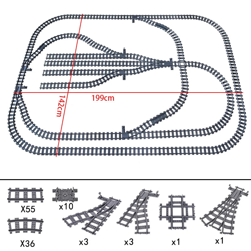 City High-tech Trains Flexible Tracks Forked Straight Curved Rails Crossing Switch Building Block Bricks Creative Toys for kids