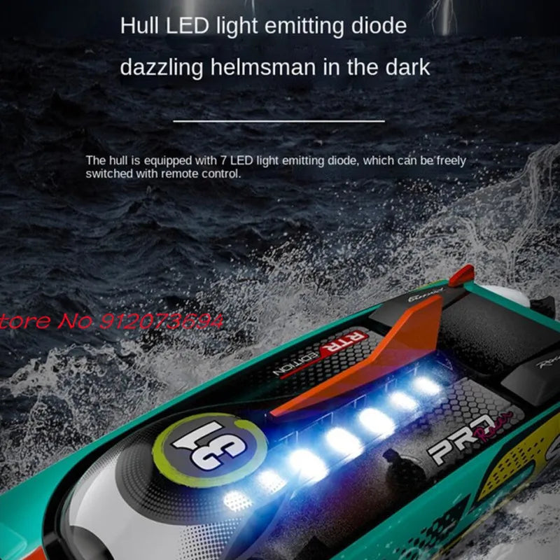 Waterproof Radio Control Electric Large Racing Speedboat Toy 80KM/H 200M 360° Turn LED Night Light Brushless High Speed RC Boat