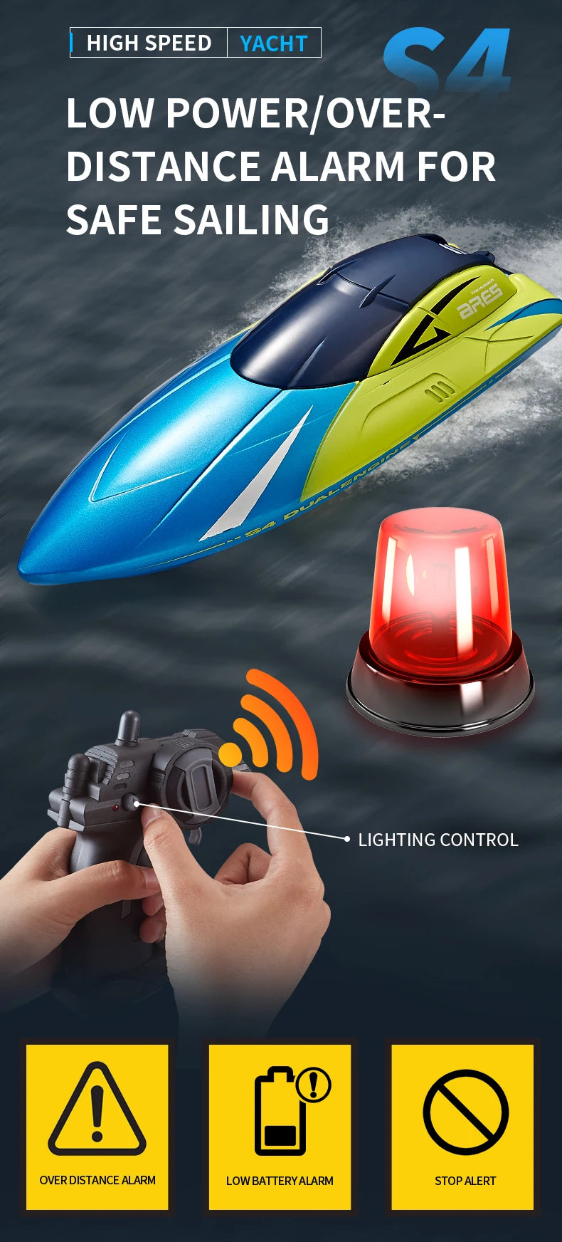 S4 Speedboat 2.4G High-Speed 15km/h Radio Remote Control Competitive Rowing Boat Charging Electric Water Toy for Boys Gift