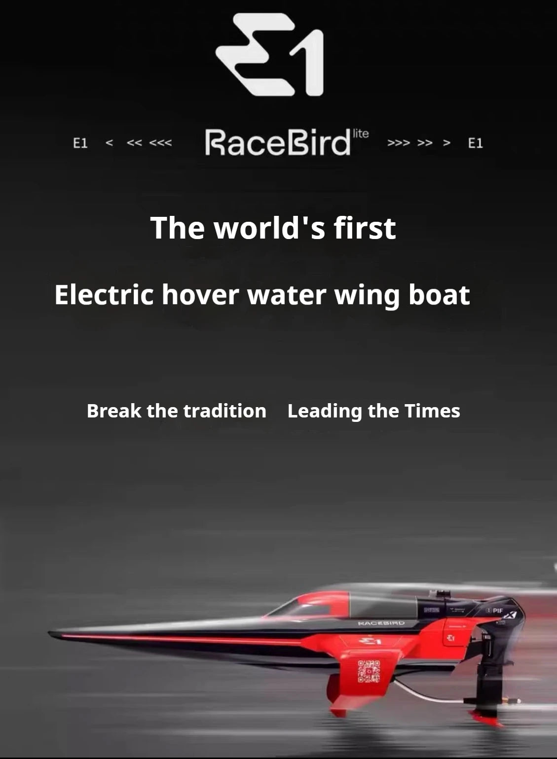 E1 Racebird Professional RC Remote Control Electric Boat High-Speed Water-Cooled Motor Hydrofoil Model Toy for Water Sports