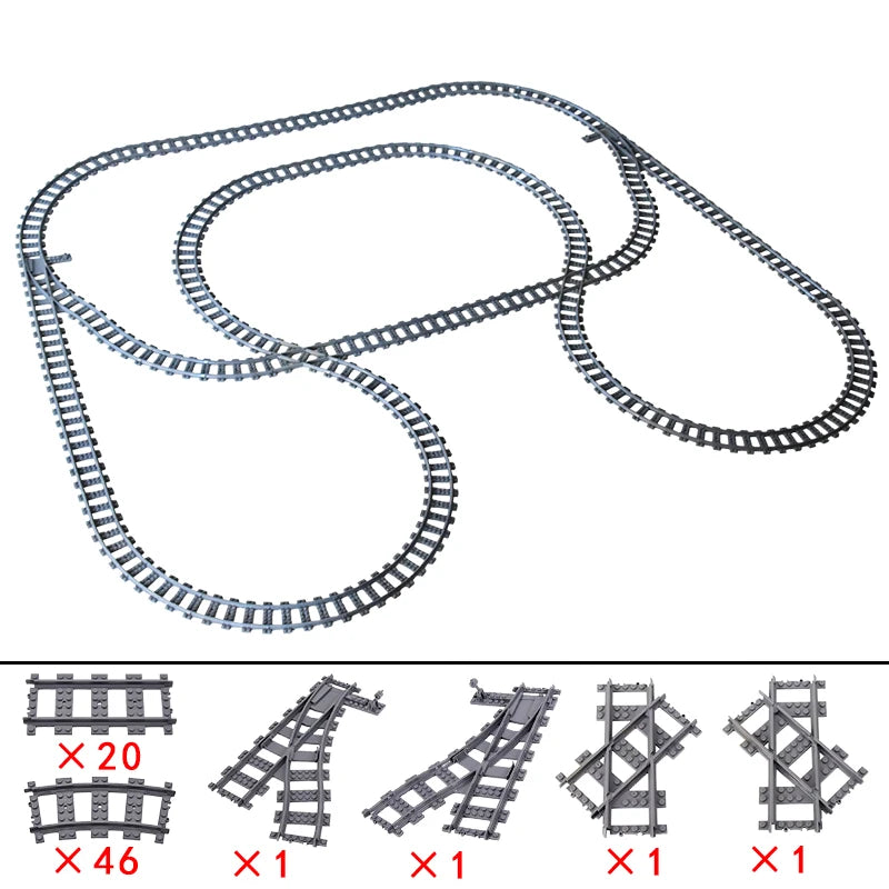 City High-tech Trains Flexible Tracks Forked Straight Curved Rails Crossing Switch Building Block Bricks Creative Toys for kids