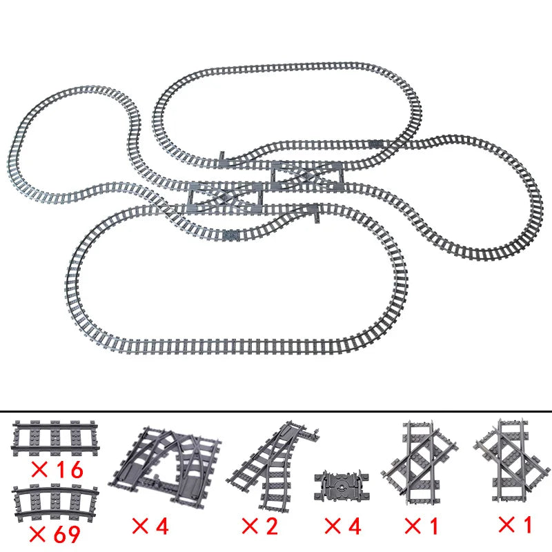 City High-tech Trains Flexible Tracks Forked Straight Curved Rails Crossing Switch Building Block Bricks Creative Toys for kids