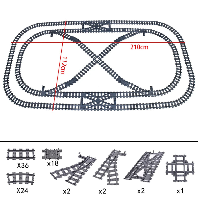 City High-tech Trains Flexible Tracks Forked Straight Curved Rails Crossing Switch Building Block Bricks Creative Toys for kids