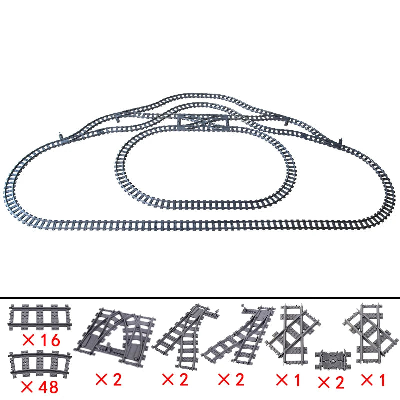 City High-tech Trains Flexible Tracks Forked Straight Curved Rails Crossing Switch Building Block Bricks Creative Toys for kids