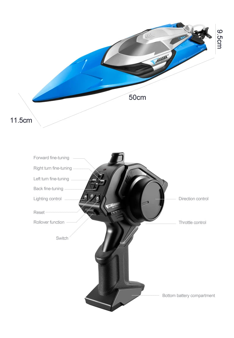 50CM RC Boat 50KM/H Professional Remote Control Speedboat High Speed Racing Big RC Yacht Endurance 20 Minutes Kids Boys Gifts
