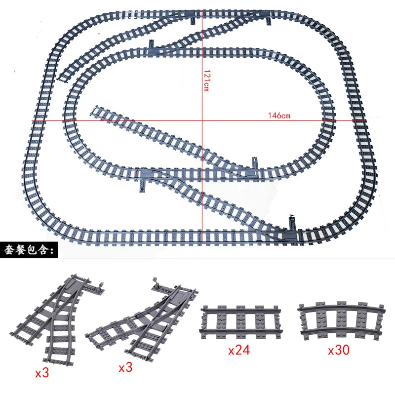 City High-tech Trains Flexible Tracks Forked Straight Curved Rails Crossing Switch Building Block Bricks Creative Toys for kids