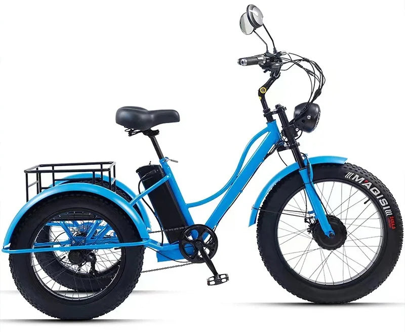 48V 750W Electric Bike For Man Powerful 24 Inch Fat Tire Bike All Terrain Electric Tricycles 3 Wheels for Adults Elderly