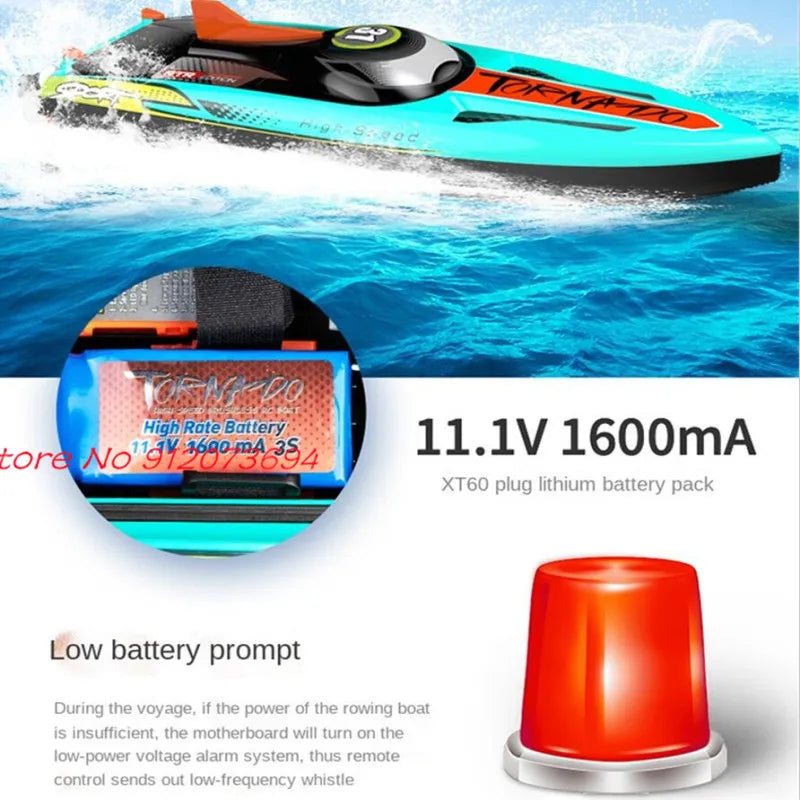Waterproof Radio Control Electric Large Racing Speedboat Toy 80KM/H 200M 360° Turn LED Night Light Brushless High Speed RC Boat