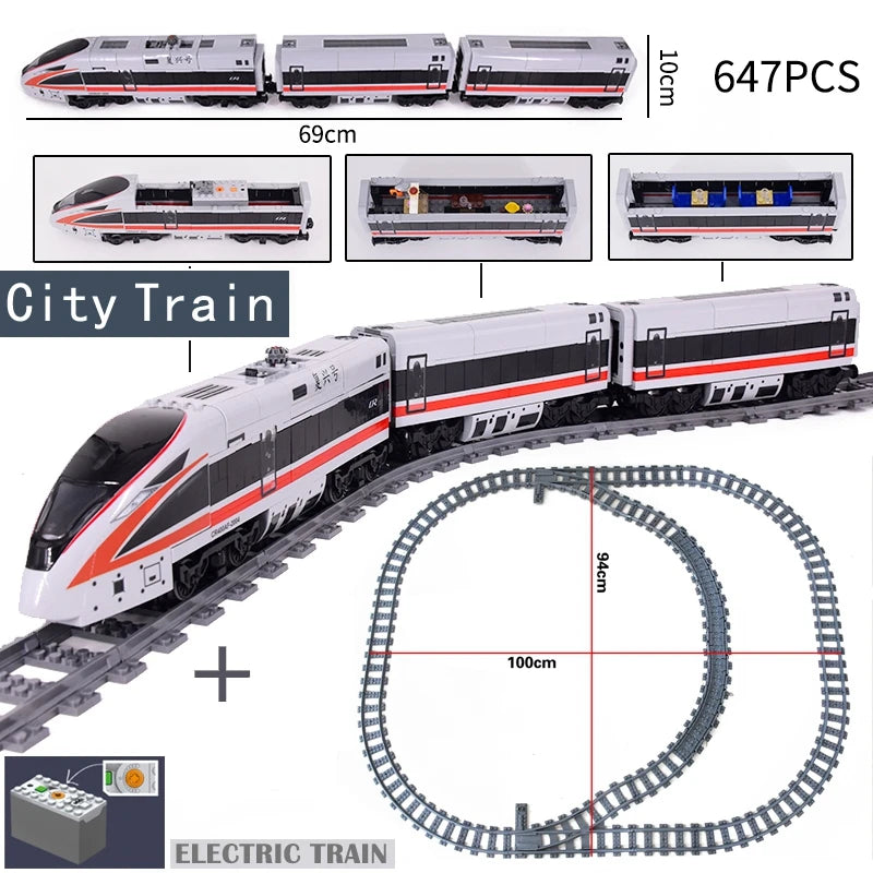 KAZI High-Tech Battery Powered Electric City passenger High Speed Train Rail Track sets Building Blocks Bricks kids DIY Toys