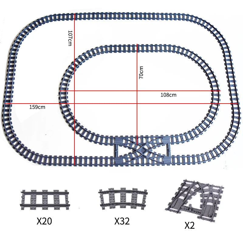 City High-tech Trains Flexible Tracks Forked Straight Curved Rails Crossing Switch Building Block Bricks Creative Toys for kids