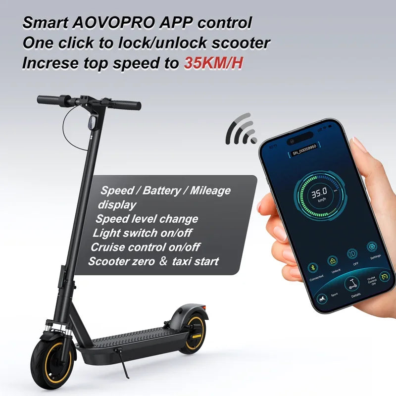 Electric Scooter: 500W Power, 35km/h Max Speed, APP-Enabled, Shock Absorption, Anti-Skid Tires, Foldable for Adult Use.