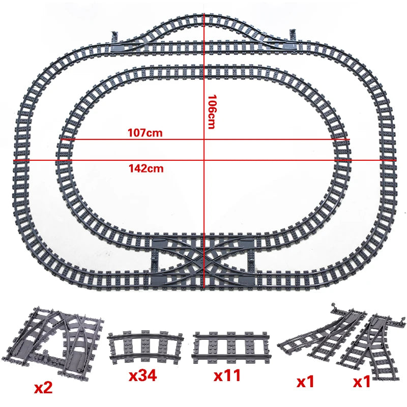 City High-tech Trains Flexible Tracks Forked Straight Curved Rails Crossing Switch Building Block Bricks Creative Toys for kids