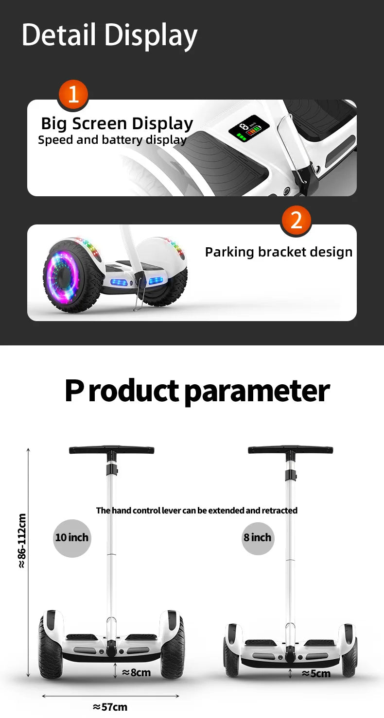 High Quality 36V Lithium Battery HoverBoard 8inch Bluetooth Self-Balancing Electric Scooter With Steering Handle