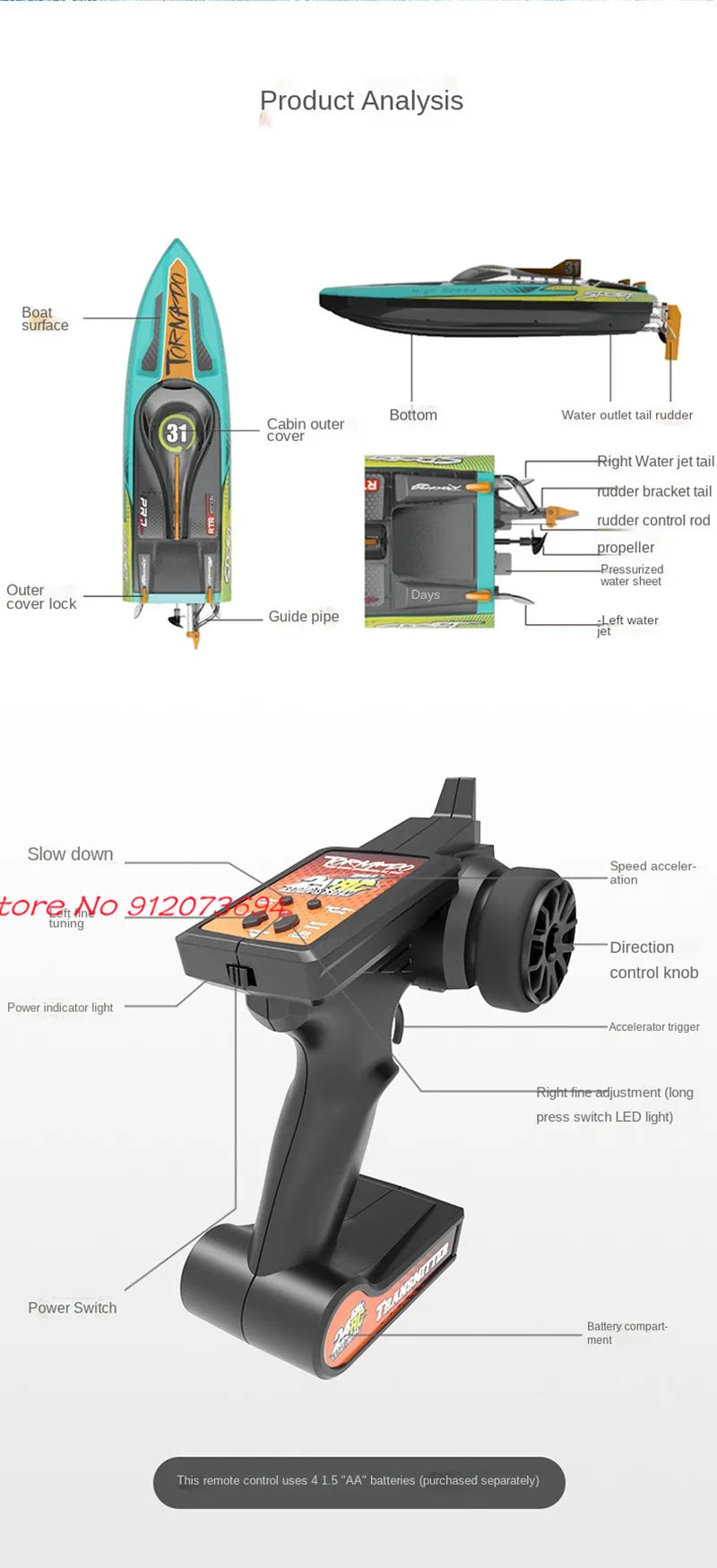Waterproof Radio Control Electric Large Racing Speedboat Toy 80KM/H 200M 360° Turn LED Night Light Brushless High Speed RC Boat
