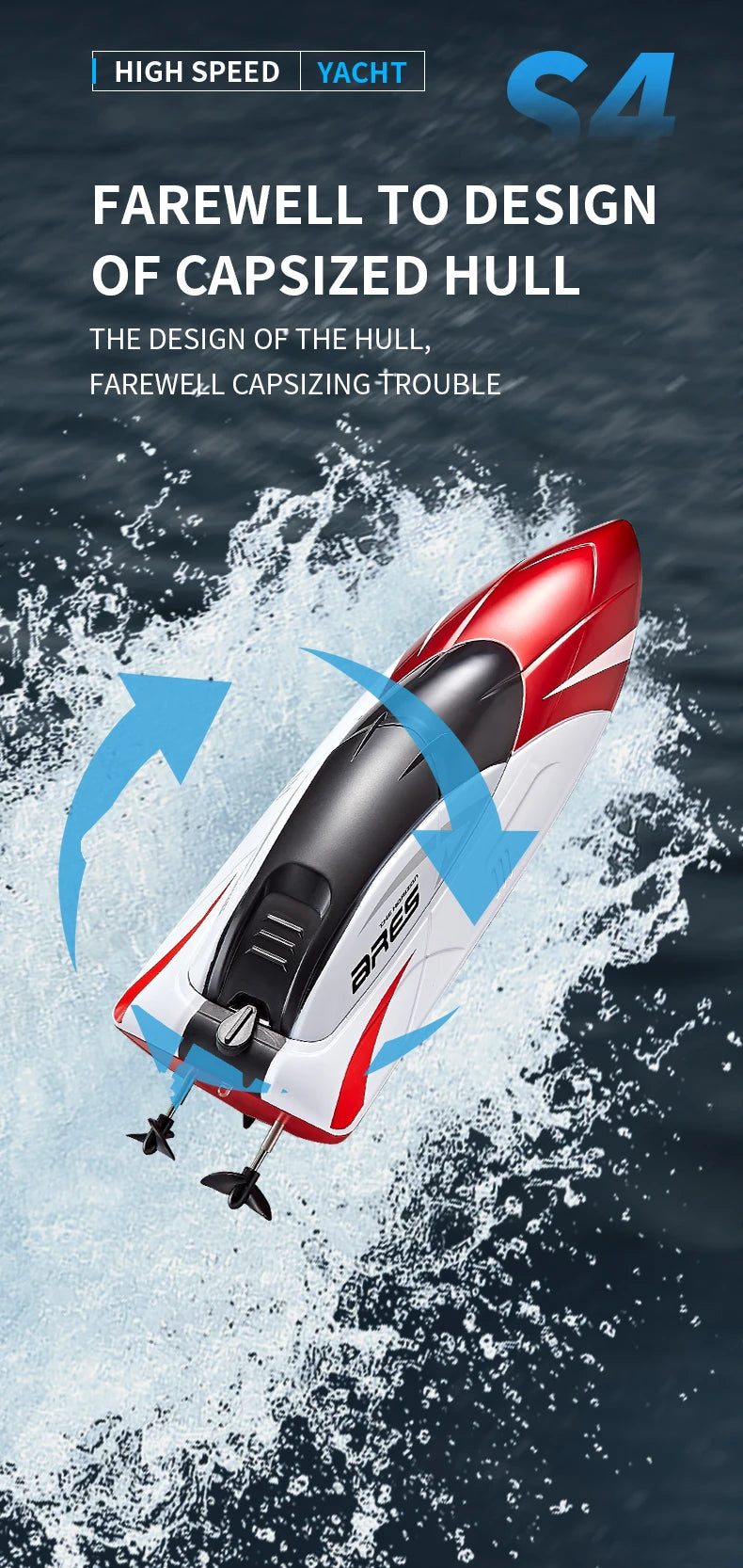 S4 Speedboat 2.4G High-Speed 15km/h Radio Remote Control Competitive Rowing Boat Charging Electric Water Toy for Boys Gift