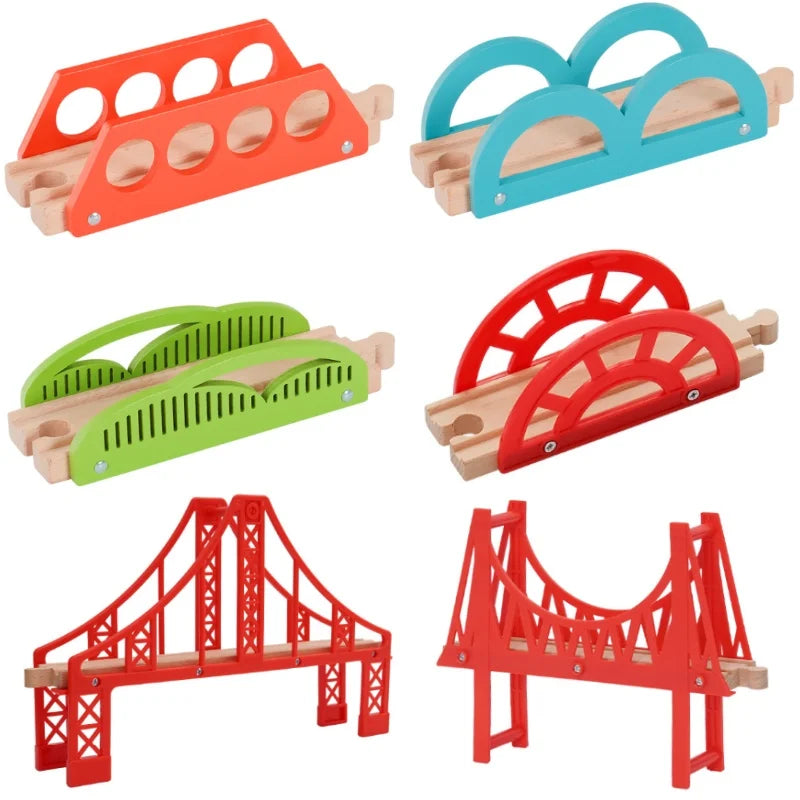 Wooden Train Tracks Accessories set Wood Railway Tracks Wooden Bridge Tunnel fit for Wood Tracks Toys Educational Toys