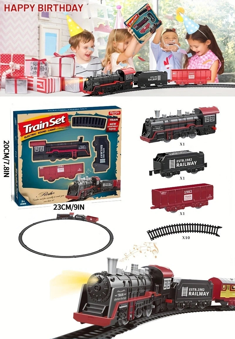 Electric Train Track Set with Lights Sound Retro Simulation Rail Car Model Children Railway Toys Kids Christmas Gift