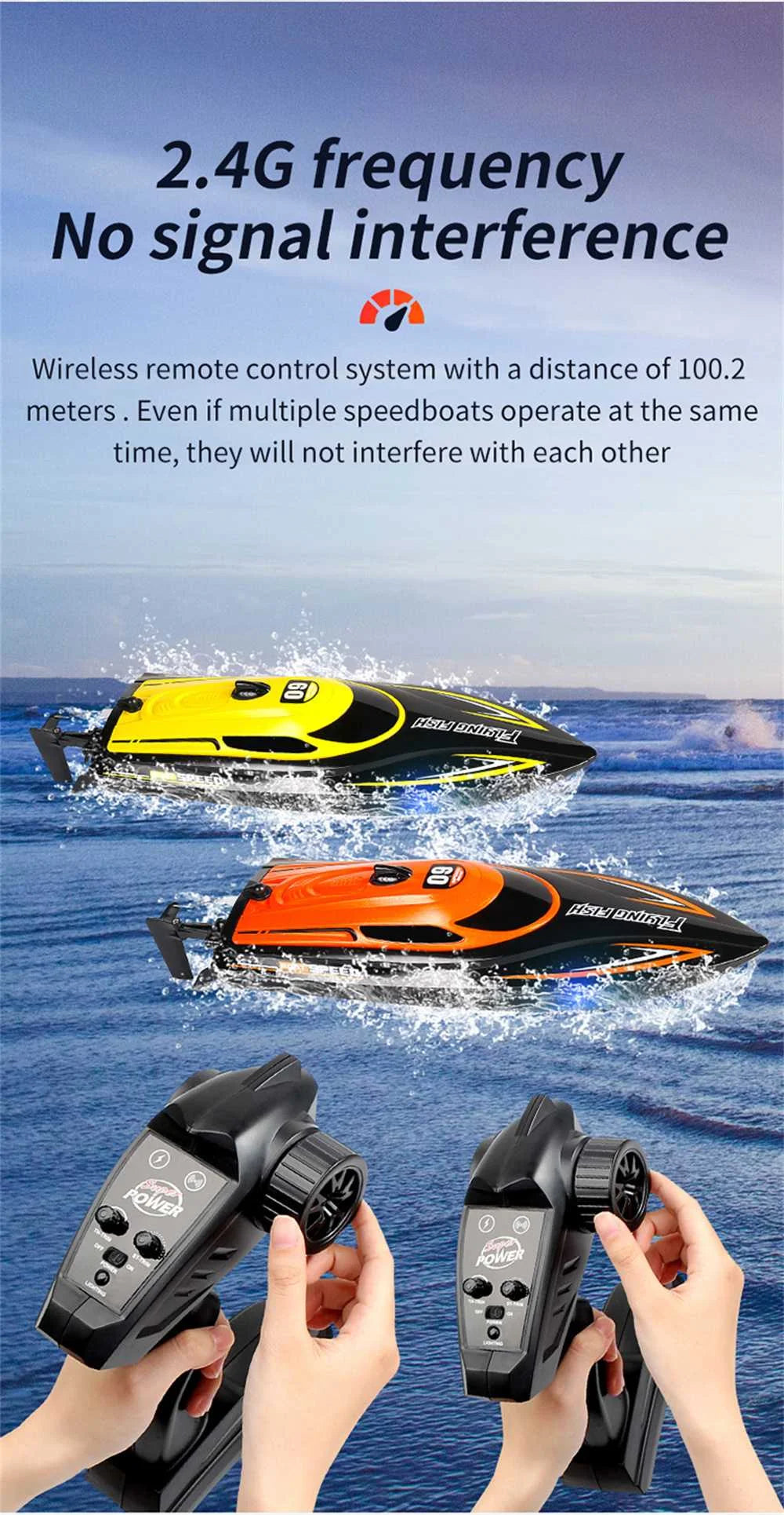 2.4G 4CH RC Boat Waterproof 25km/H High Speed Electric Racing Speedboat with LED Light Outdoor Lakes Pools Toys for Boys Kids