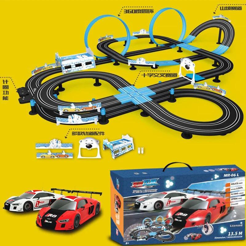 Electric Railway Track Toy Set Double Remote Control Car Racing Track Autorama Circuit Voiture Toy For Boy Cool RC Cars Kid Gift