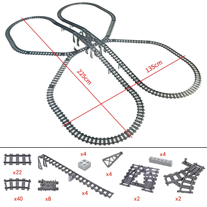 City High-tech Trains Flexible Tracks Forked Straight Curved Rails Crossing Switch Building Block Bricks Creative Toys for kids