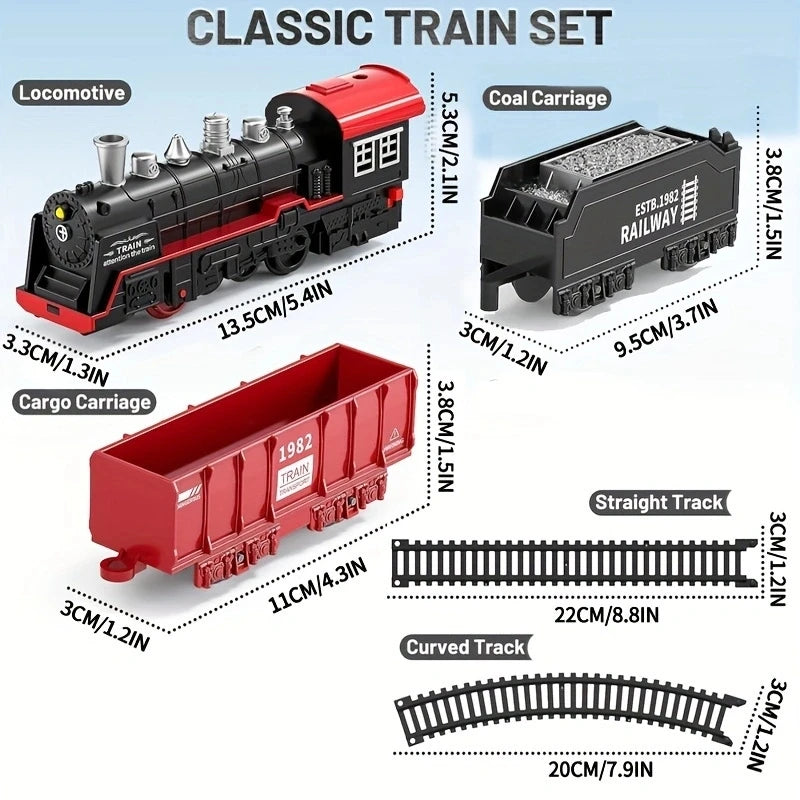 Electric Train Track Set with Lights Sound Retro Simulation Rail Car Model Children Railway Toys Kids Christmas Gift