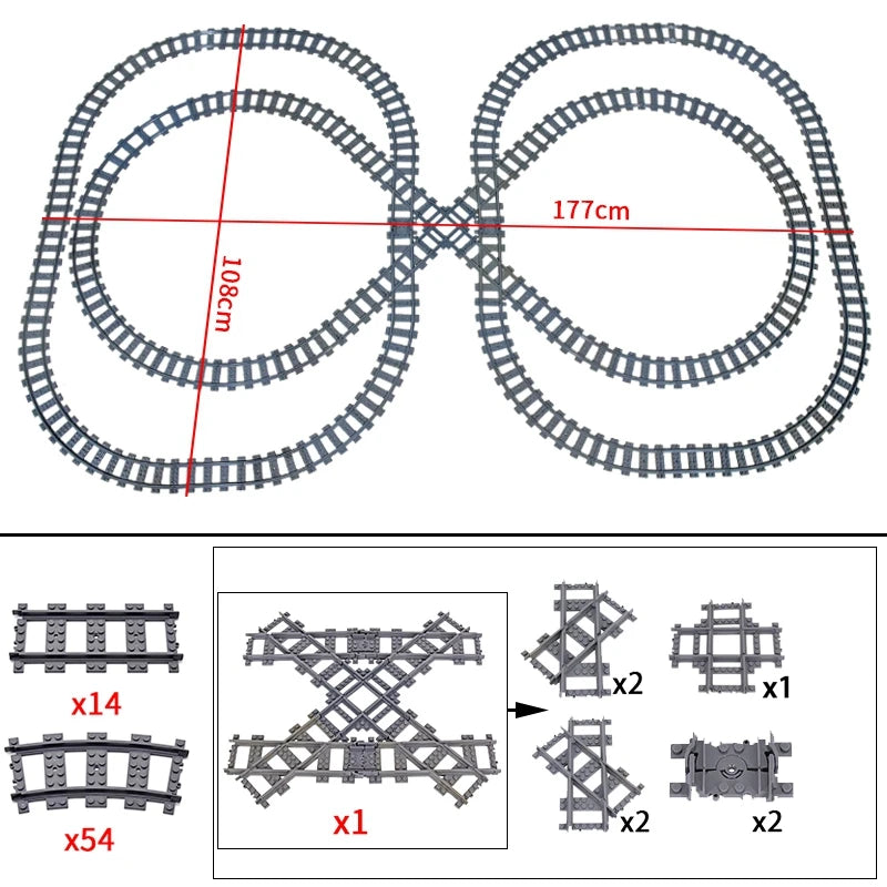 City High-tech Trains Flexible Tracks Forked Straight Curved Rails Crossing Switch Building Block Bricks Creative Toys for kids