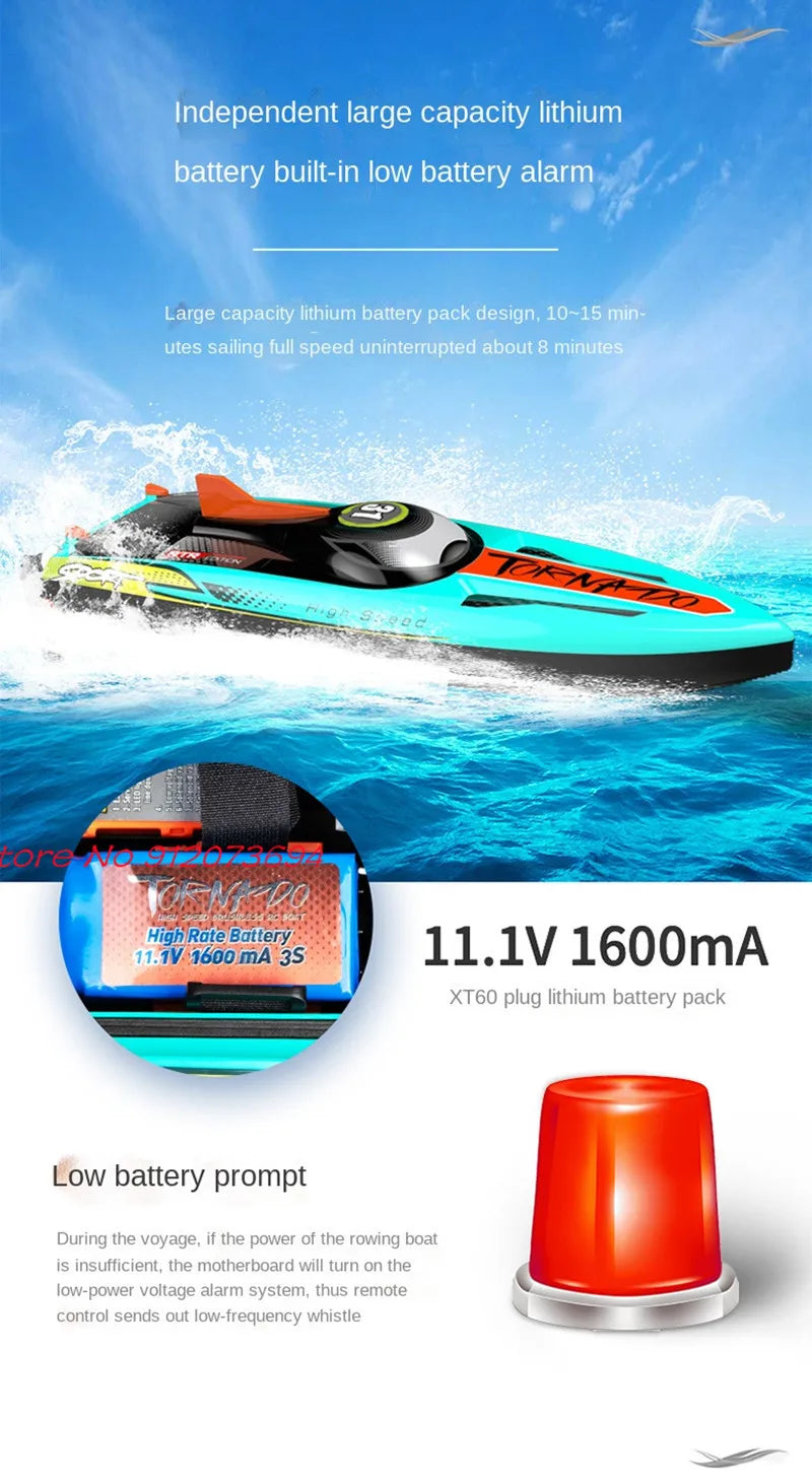 Waterproof Radio Control Electric Large Racing Speedboat Toy 80KM/H 200M 360° Turn LED Night Light Brushless High Speed RC Boat