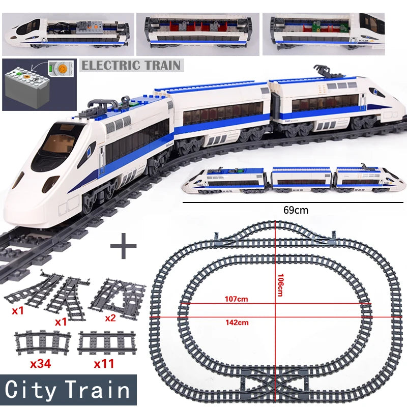 KAZI High-Tech Battery Powered Electric City passenger High Speed Train Rail Track sets Building Blocks Bricks kids DIY Toys