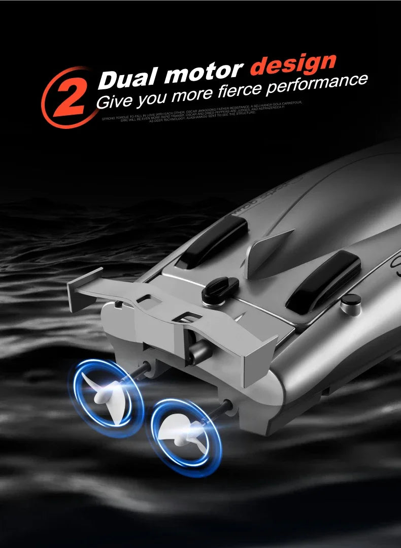 2.4G RC Boat 30KM/H High Speed Dual Motor 2CH Waterproof Remote Control Racing Ship Toy - 20Mins Battery for Kids & Adults