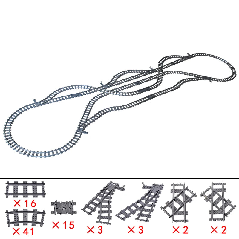 City High-tech Trains Flexible Tracks Forked Straight Curved Rails Crossing Switch Building Block Bricks Creative Toys for kids