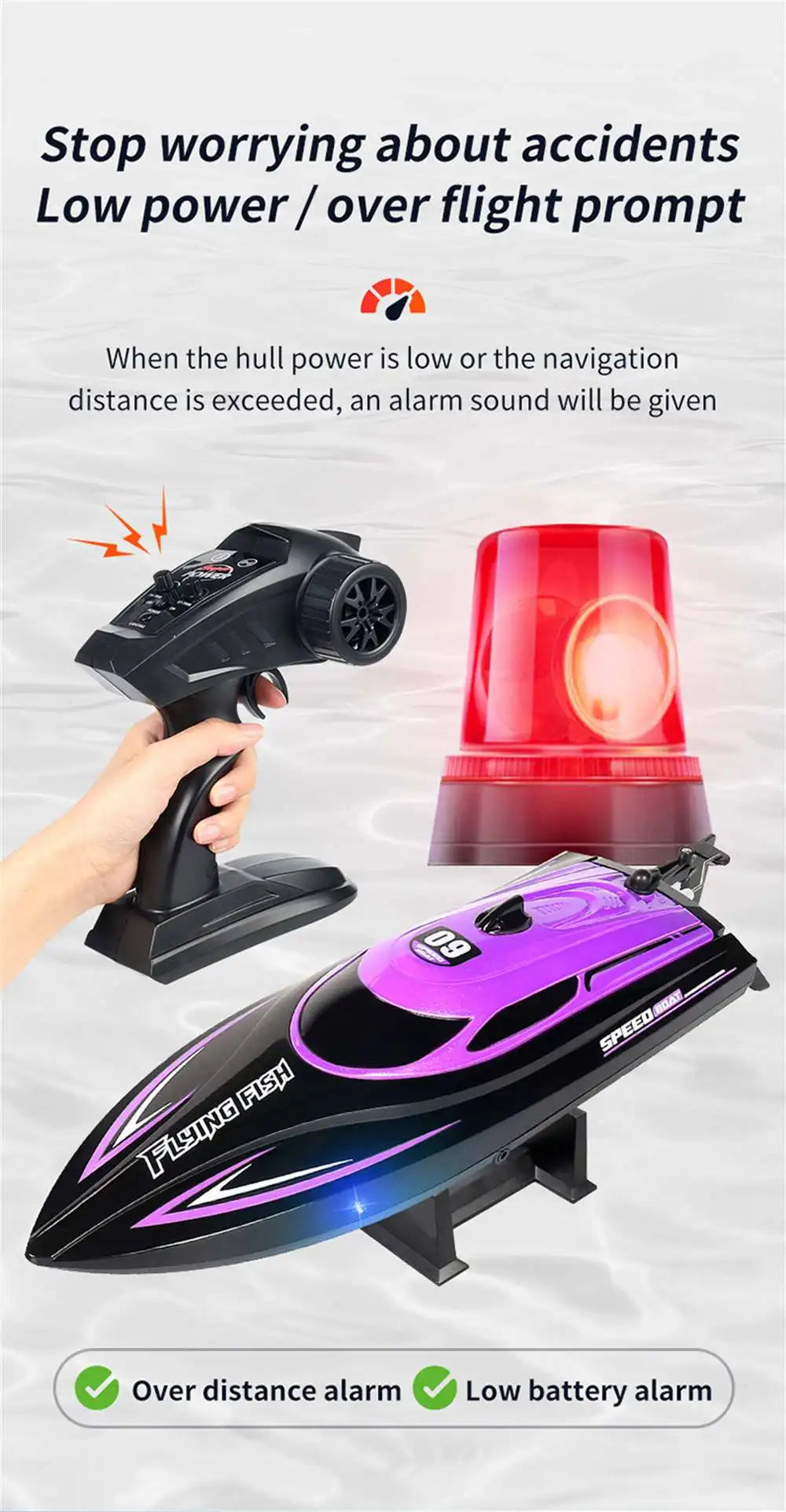 2.4G 4CH RC Boat Waterproof 25km/H High Speed Electric Racing Speedboat with LED Light Outdoor Lakes Pools Toys for Boys Kids