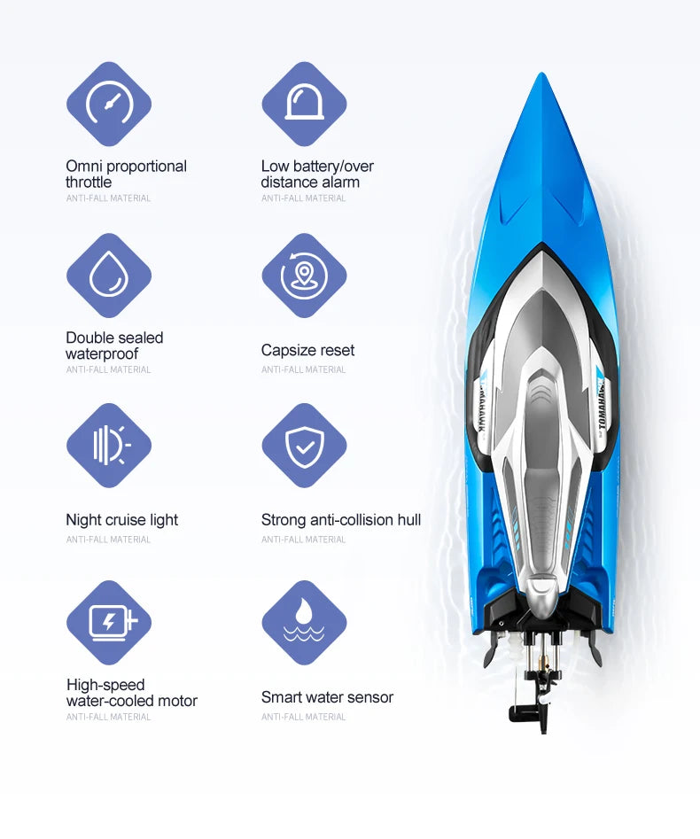 50CM RC Boat 50KM/H Professional Remote Control Speedboat High Speed Racing Big RC Yacht Endurance 20 Minutes Kids Boys Gifts