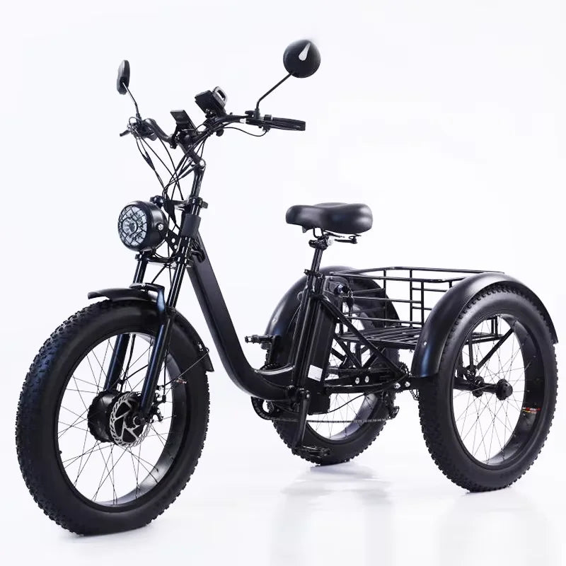 Electric Fat Bike 24 Inch Three Wheel Electric Bicycle Powerful Snow Mountain Electric Bike Adult Men's Women's