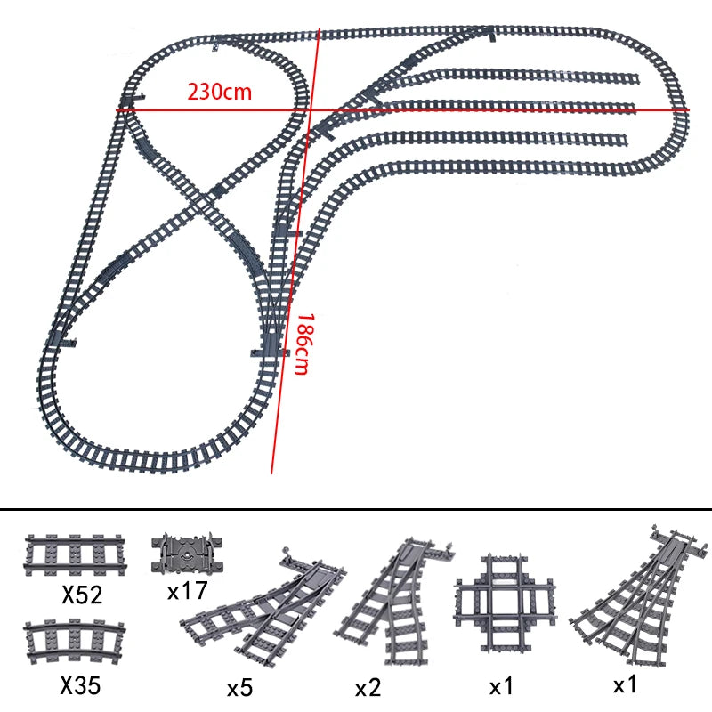 City High-tech Trains Flexible Tracks Forked Straight Curved Rails Crossing Switch Building Block Bricks Creative Toys for kids