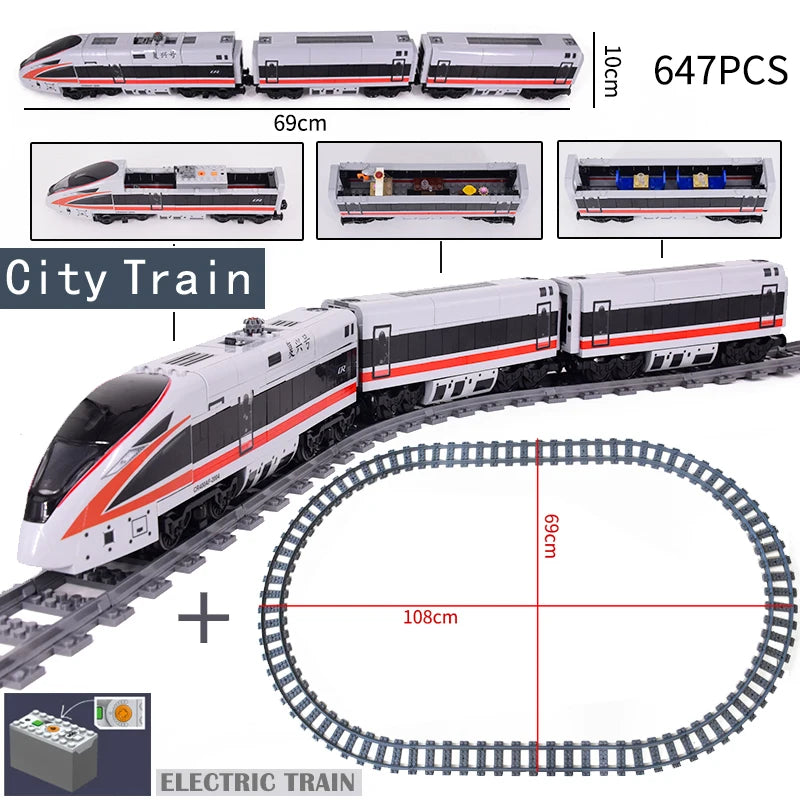 KAZI High-Tech Battery Powered Electric City passenger High Speed Train Rail Track sets Building Blocks Bricks kids DIY Toys