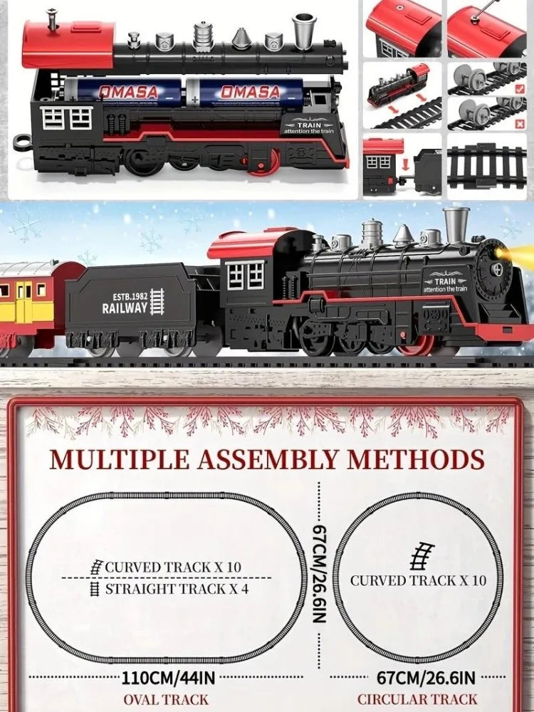 Electric Train Track Set with Lights Sound Retro Simulation Rail Car Model Children Railway Toys Kids Christmas Gift