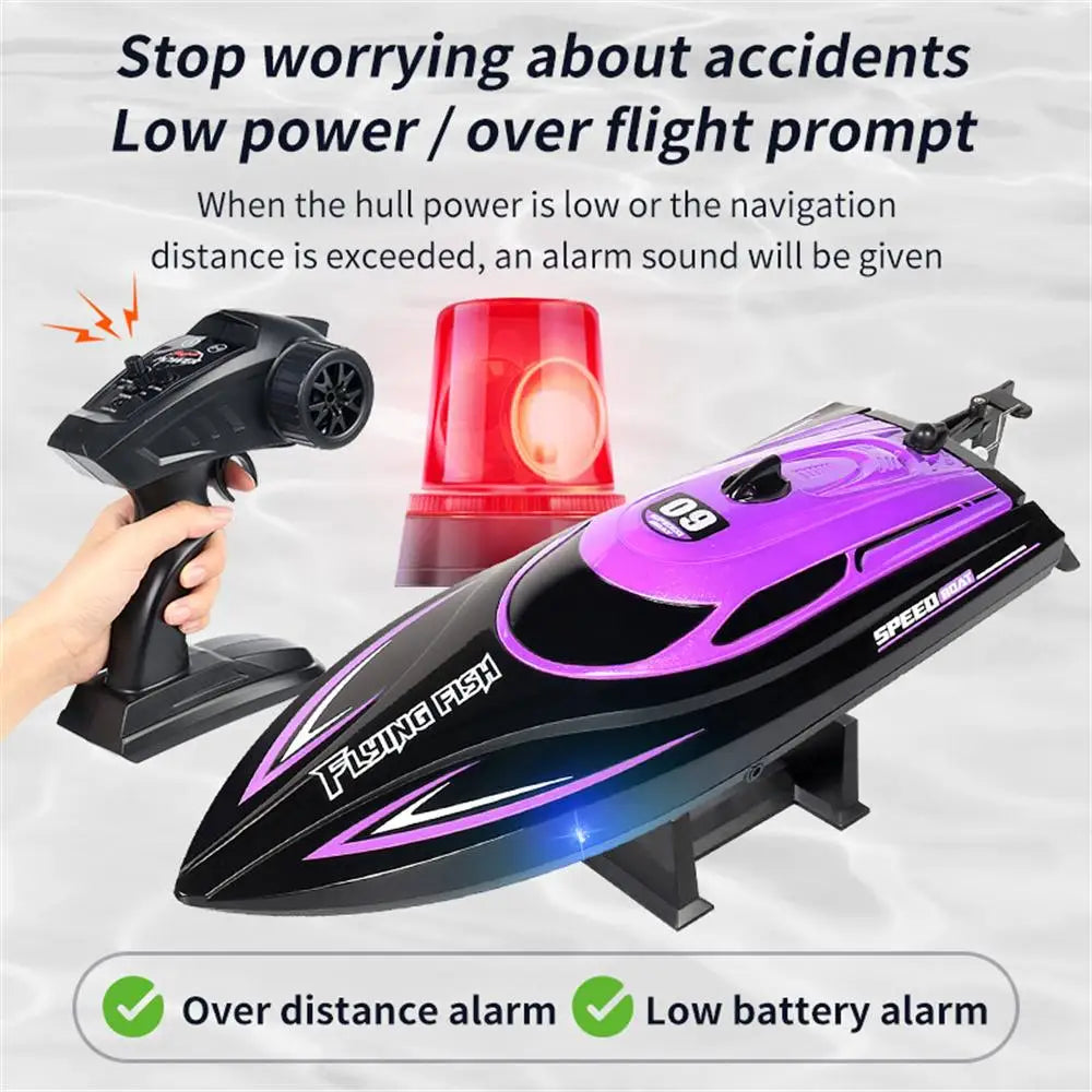 2.4G 4CH RC Boat Waterproof 25km/H High Speed Electric Racing Speedboat with LED Light Outdoor Lakes Pools Toys for Boys Kids