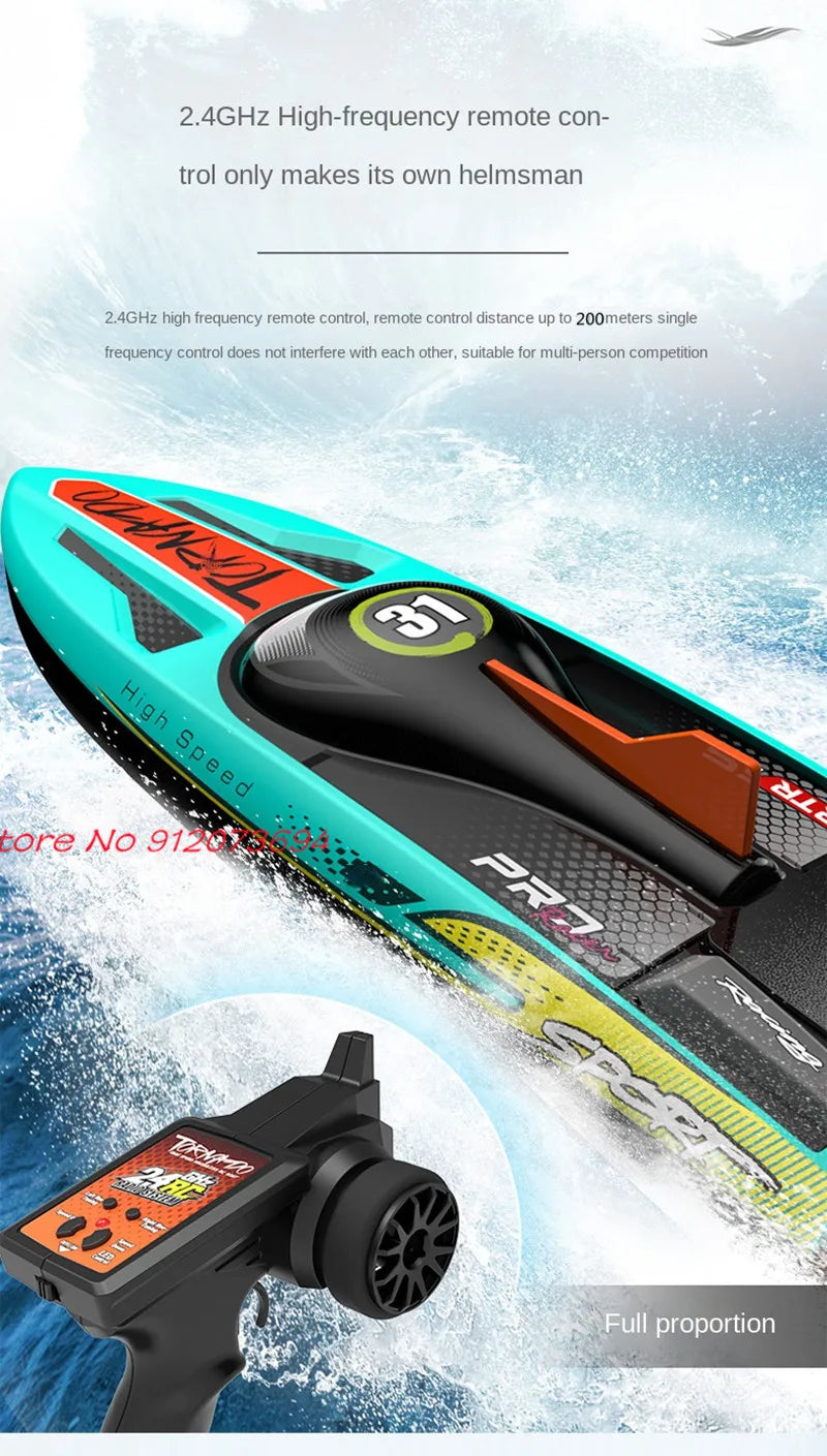 Waterproof Radio Control Electric Large Racing Speedboat Toy 80KM/H 200M 360° Turn LED Night Light Brushless High Speed RC Boat