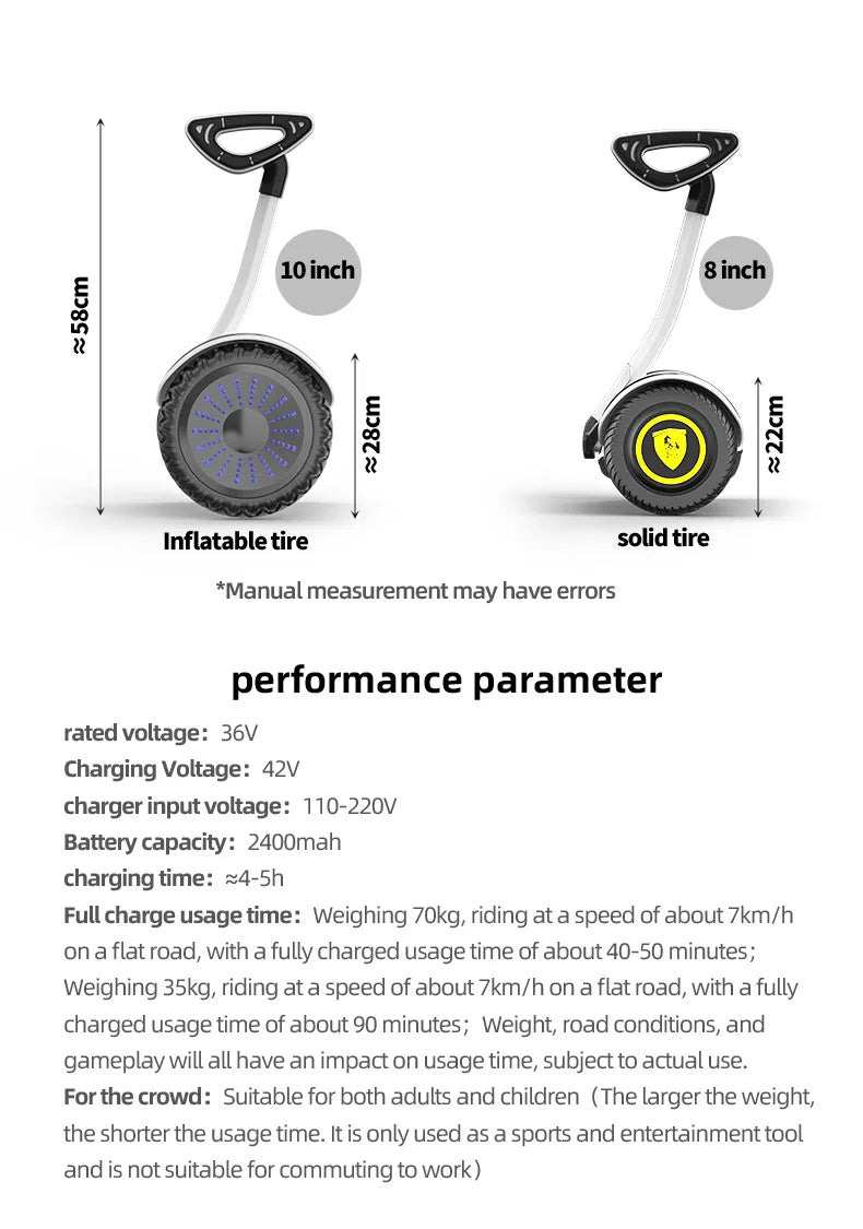 High Quality 36V Lithium Battery HoverBoard 8inch Bluetooth Self-Balancing Electric Scooter With Steering Handle