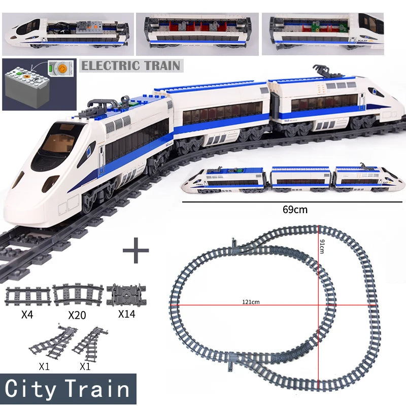 KAZI High-Tech Battery Powered Electric City passenger High Speed Train Rail Track sets Building Blocks Bricks kids DIY Toys