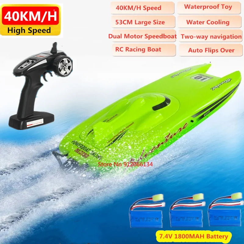40KM/H Electric High Speed RC Speedboat 53CM Large Two-way Navigation Anti-Collision 2.4G RC Racing Boat Waterproof  Water Game