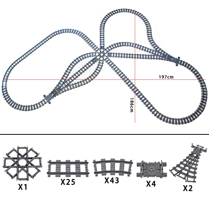 City High-tech Trains Flexible Tracks Forked Straight Curved Rails Crossing Switch Building Block Bricks Creative Toys for kids