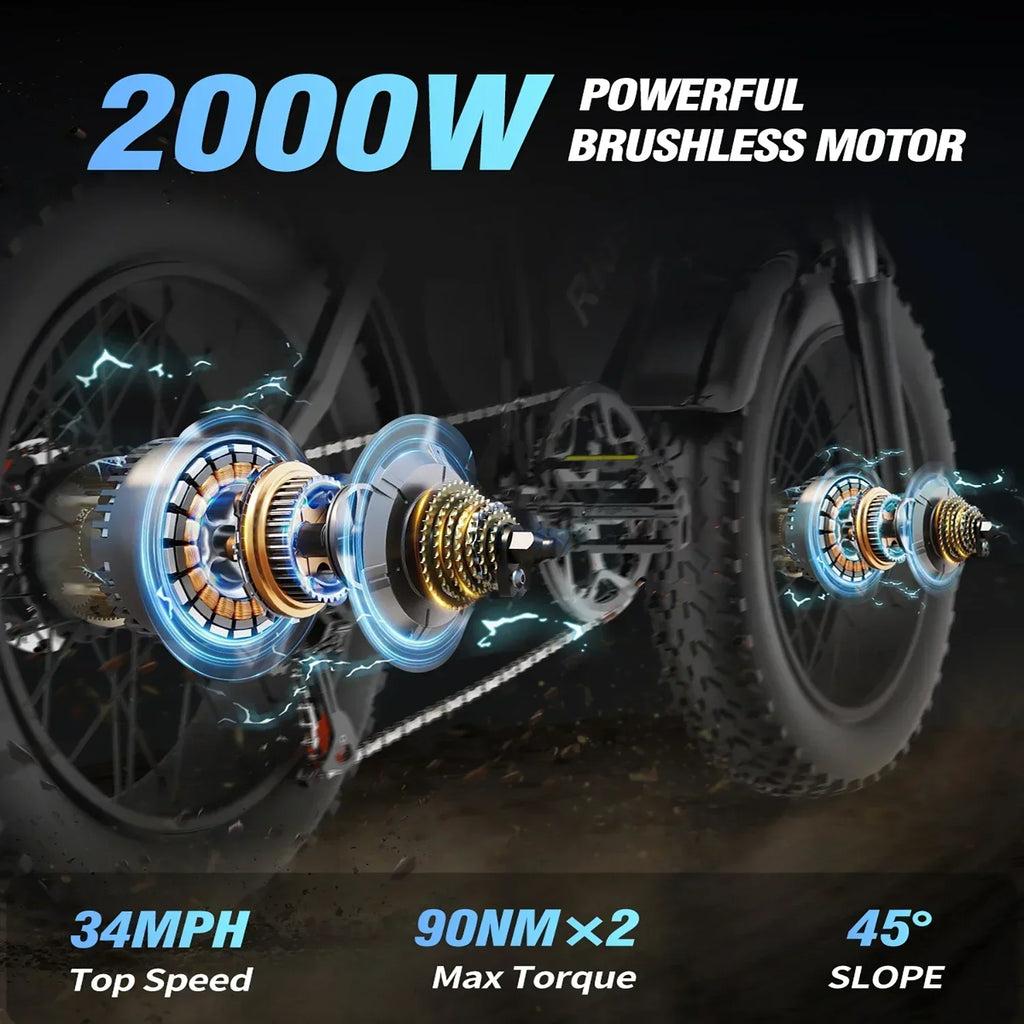 Q20Pro Electric bike High-Power Dual Motors 2000W Dual Batteries40AH, Top Speed 60KM/H, PAS Mode, 20*4.0 Fat Tire Electric bike