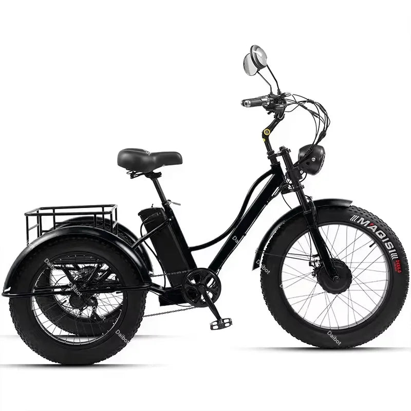 48V 750W Electric Bike For Man Powerful 24 Inch Fat Tire Bike All Terrain Electric Tricycles 3 Wheels for Adults Elderly