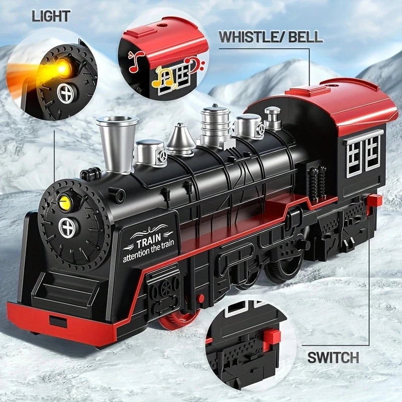 Electric Train Track Set with Lights Sound Retro Simulation Rail Car Model Children Railway Toys Kids Christmas Gift