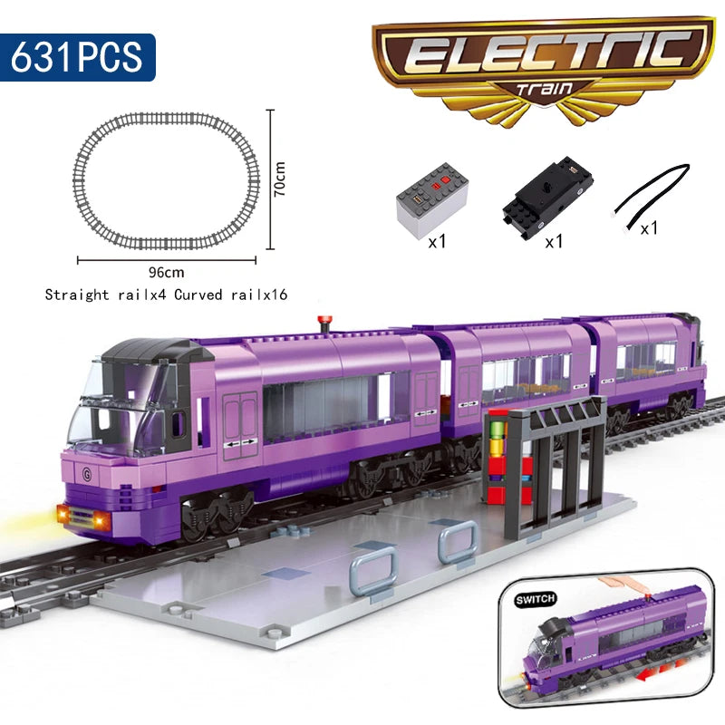 KAZI High-Tech Battery Powered Electric City passenger High Speed Train Rail Track sets Building Blocks Bricks kids DIY Toys