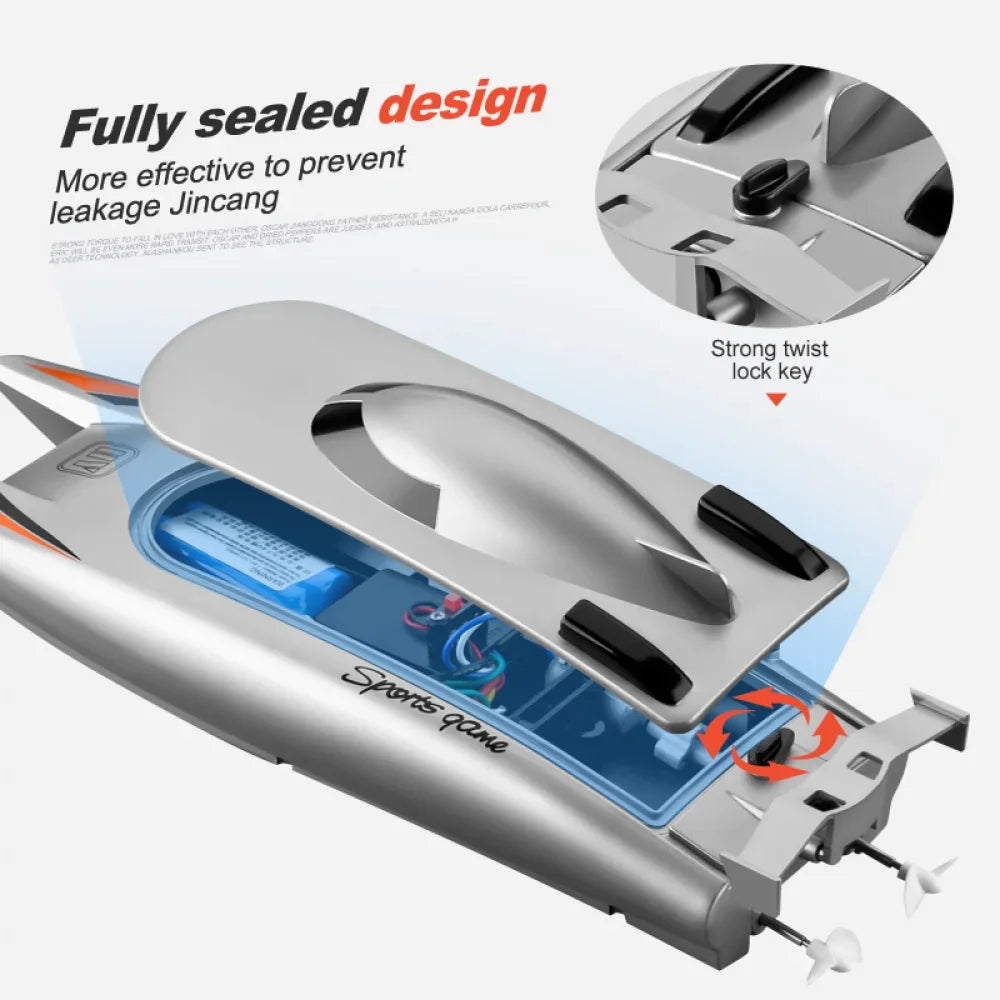 2.4G RC Boat 30KM/H High Speed Dual Motor 2CH Waterproof Remote Control Racing Ship Toy - 20Mins Battery for Kids & Adults